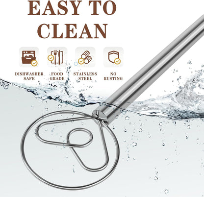 TEEVEA Danish Dough Whisk Stainless Steel for Sourdough Pizza and Bread Baking