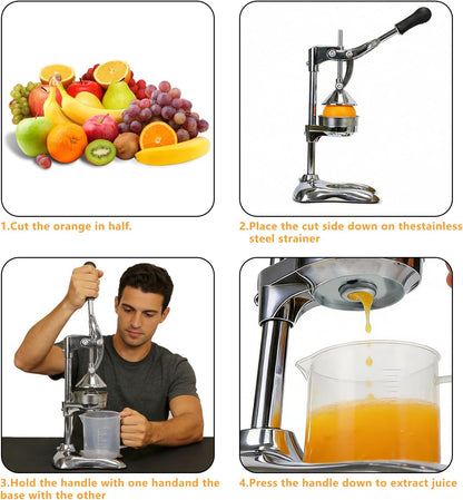 Cast Iron Juicer, Commercial Hand Press, Stainless Steel Orange Juicer Squeezer for Citrus Lemon Pomegranate, Easy to Use & Clean Countertop Hand Press