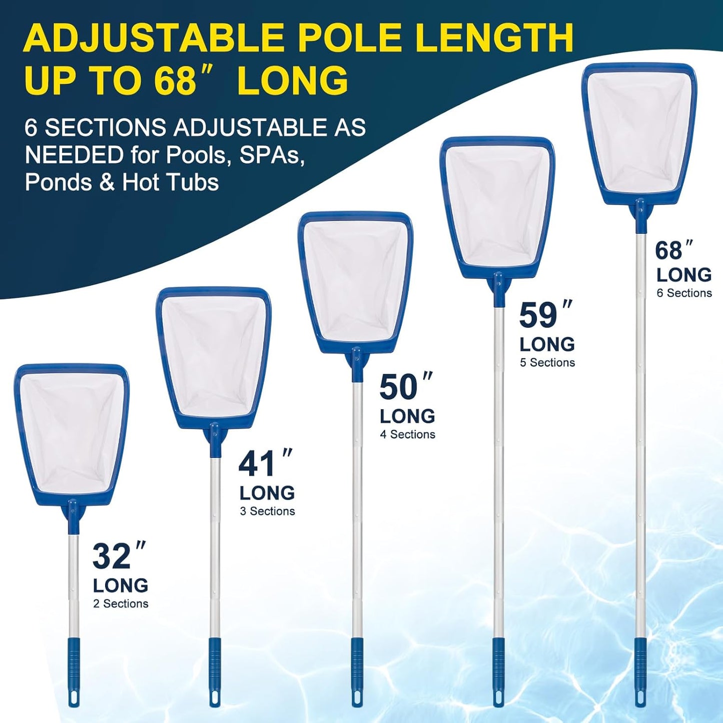 POOLAZA Hot Tub Skimmer Net Handheld, Professional Pool, Spa, Pound Skimmer Net with Aluminum Pole Handle, Deep Ultra Fine Mesh Netting Small Pool Skimmer Net, Upgrade Durable Hot Tub Net Hand Skimmer