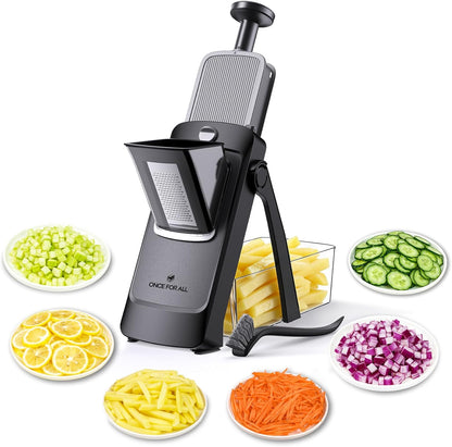 ONCE FOR ALL Upgrade Safe Mandoline Slicer Plus, Adjustable Vegetable Food Chopper Potato Fries French Fry Cutter, Detachable Blade, Kitchen Chopping Artifact, New Kitchen Gift (DarkGray)
