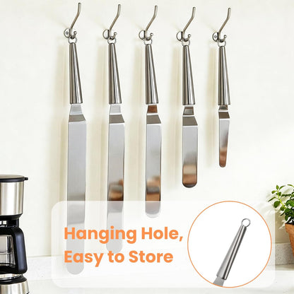 Hacaroa Set of 5 Angled Icing Spatula with 3 Cake Scraper, Offset Spatula with 4, 6, 8, 10, 12 Inch Blades Stainless Steel for Cake Frosting, Decorating, Baking, Ergonomic Handle, 5 Sizes