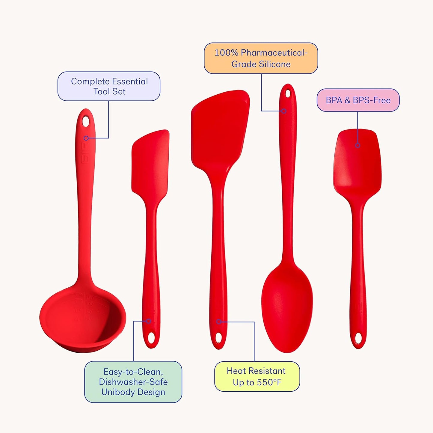 GIR: Get It Right 5-Piece Silicone Ultimate Kitchen Utensils Set - Ladle, Spatula, Flip, Spoon & Spoonula - Non-Toxic Cooking Utensils for Nonstick Cookware, Cooking and Baking - Black