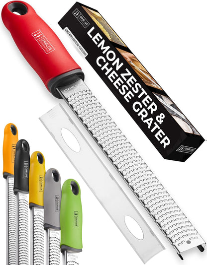 Orblue Lemon Zester & Cheese Grater - Premium Citrus Zester, Kitchen Grater for Parmesan, Chocolate, Fruits, Vegetables, Ginger, Garlic, Nutmeg - Stainless Steel Blades with Protective Cover, Black