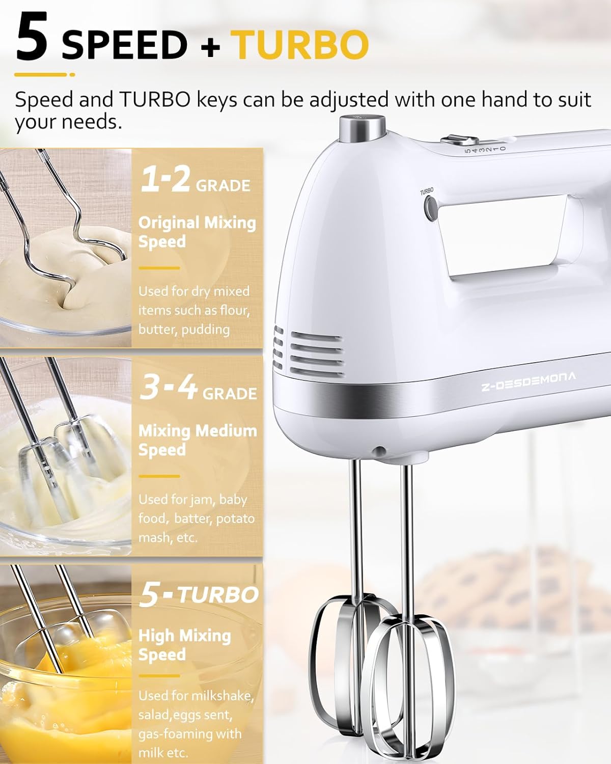 Electric Hand Mixer, Powerful 300W Hand Mixer Electric Handheld with 304 Beaters, Dough Hook,Hand Held Mixer with Turbo for Baking Cakes, Eggs, Cream Food(Black)
