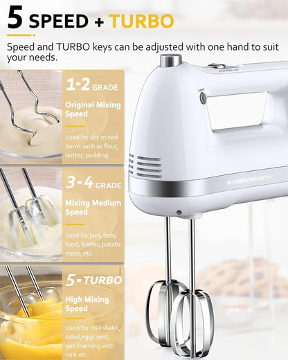 Electric Hand Mixer, Powerful 300W Hand Mixer Electric Handheld with 304 Beaters, Dough Hook,Hand Held Mixer with Turbo for Baking Cakes, Eggs, Cream Food(Black)