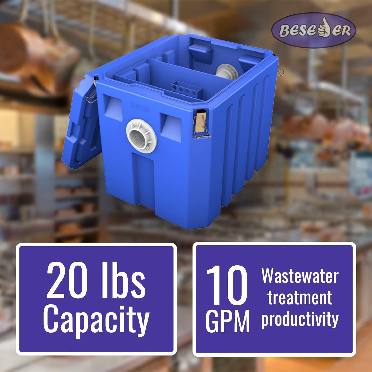BESEDER Grease Trap Interceptor plastic 10 GPM (20 lb Capacity) Commercial Kitchen