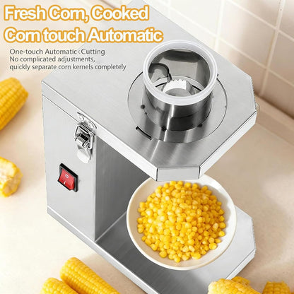 Electric Fresh Corn Stripper, 40W Stainless Steel Corn Cob Thresher, 6.5cm Feed Inlet, Removable Blade, Quick Kernel Removal for Fresh and Cooked Corns, Commercial Use