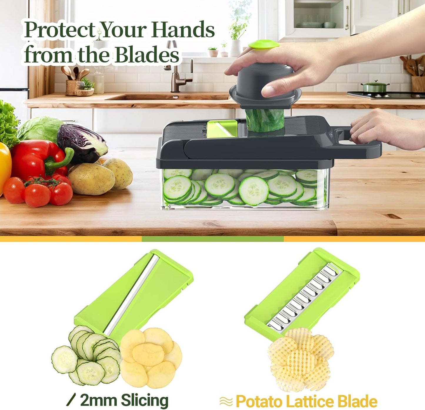StoreHappily 12-in-1 Vegetable Chopper, 7 Blades Veggie Chopper with Container and Lid, Dicer, Slicer, Multifunctional Kitchen Gadgets, Vegetable Cutter with Handle, Onion Cutter(Black/White)
