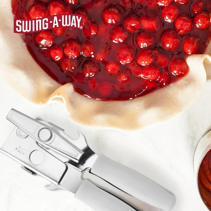 Swing-A-Way Portable Can Opener with Sharp Blade, Manual Hand Held, 2-in-1 Can and Bottle Opener, Made of Steel, Easy Turn Knob, Basic Kitchen Essentials (Red)