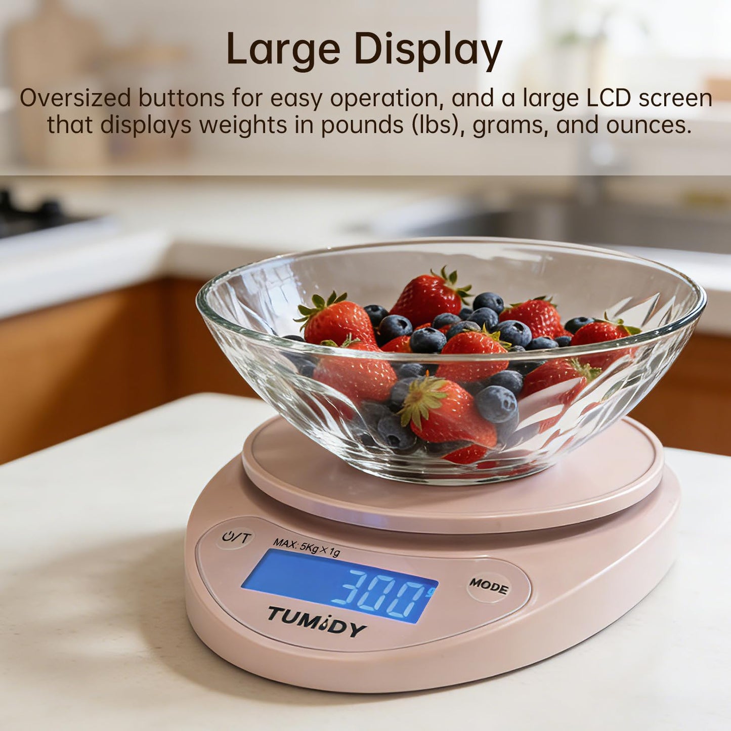 Small Digital Kitchen Scale Food - 11lb/5kg Kitchen Weight Scale with LCD Display for Weight Loss, Sourdough Bread, Baking, Cooking, Keto and Meal Prep, 1g Precision, Batteries Included, Blue