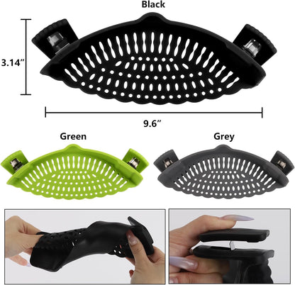 3 Pcs Silicone Clip-on Food Strainer Pasta Strainer for All Pots and Pans, Kitchen Colander for Noodle, Vegetables, Meat, Fruit, Spaghetti