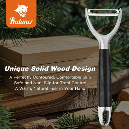 Serrated Blade Premium I Type 304 Stainless Steel Multifunctional Kitchen Peeler Real Wood Handle Ultra Sharp Blade Vegetable Potato Apple（Agarwood）