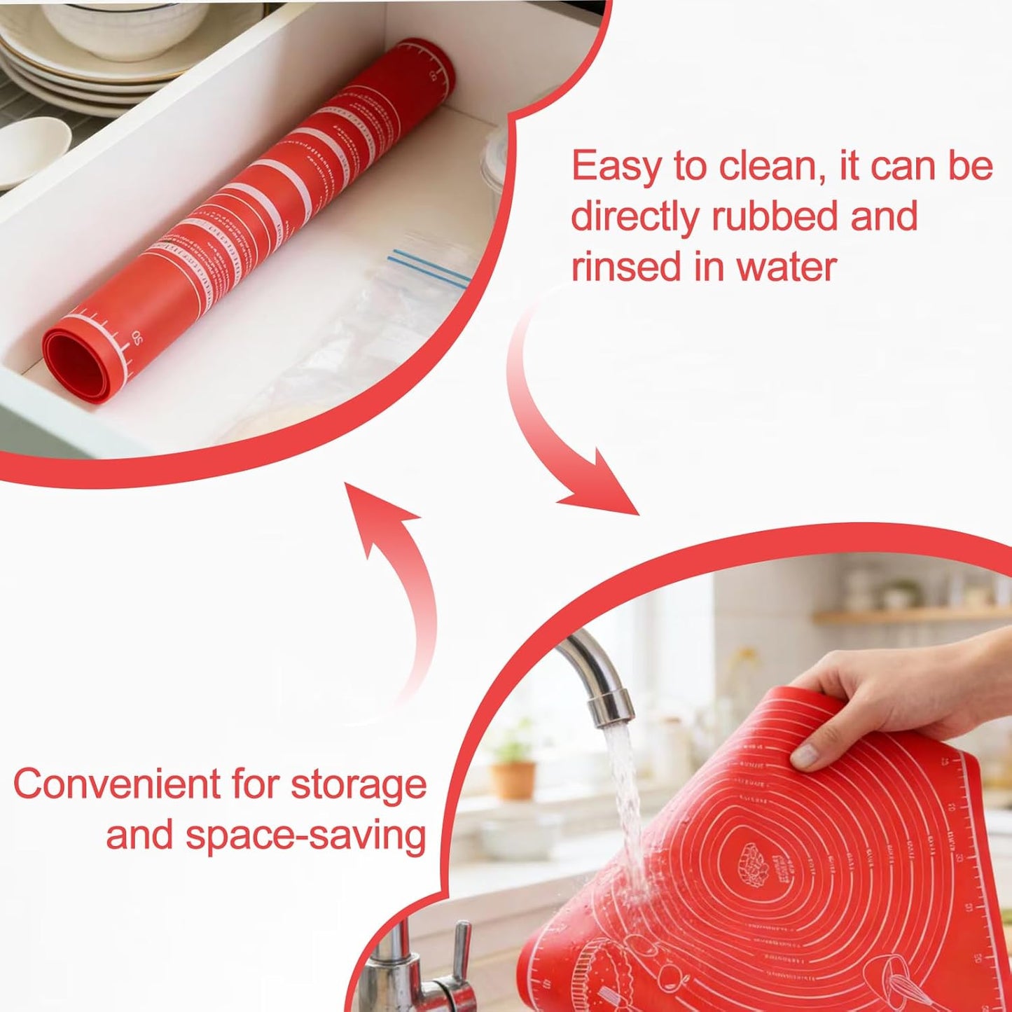 Silicone Baking Mat with Measurement, Non-Slip Pastry Mat, Non-Stick Bread Making Tools with Rolling Pin Dough Scraper and Brush for Pastry Bread Cookies Pizza(18x24in)