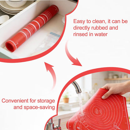 Silicone Baking Mat with Measurement, Non-Slip Pastry Mat, Non-Stick Bread Making Tools with Rolling Pin Dough Scraper and Brush for Pastry Bread Cookies Pizza(18x24in)