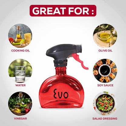 Evo Glass Oil Sprayer, Non-Aerosol For Olive Oil, Cooking Oils And Vinegars, Green, 6-Ounce Capacity, For Grilling, Roasting, Air Frying, Baking And Salad Prep