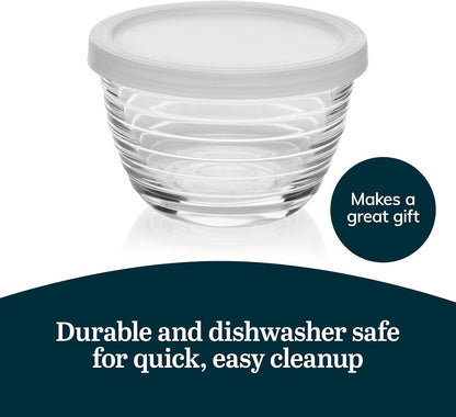 Libbey Small Glass Prep Bowls with Lids, Set of 8, 6.25 oz Small Bowls- Ideal for Leftovers, Meal Prep & Dips, Durable & Dishwasher Safe