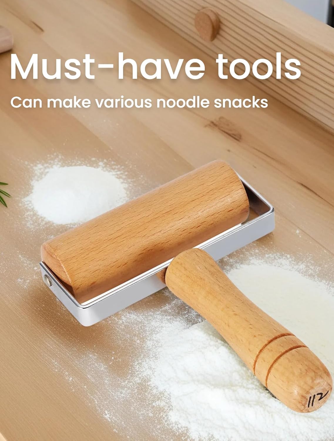 Pizza Rolling Pin, Small Rolling Pin, Non-Stick Wooden Dough Roller for Pastry Tortilla Pizza Cookie Dumpling (Type 2)
