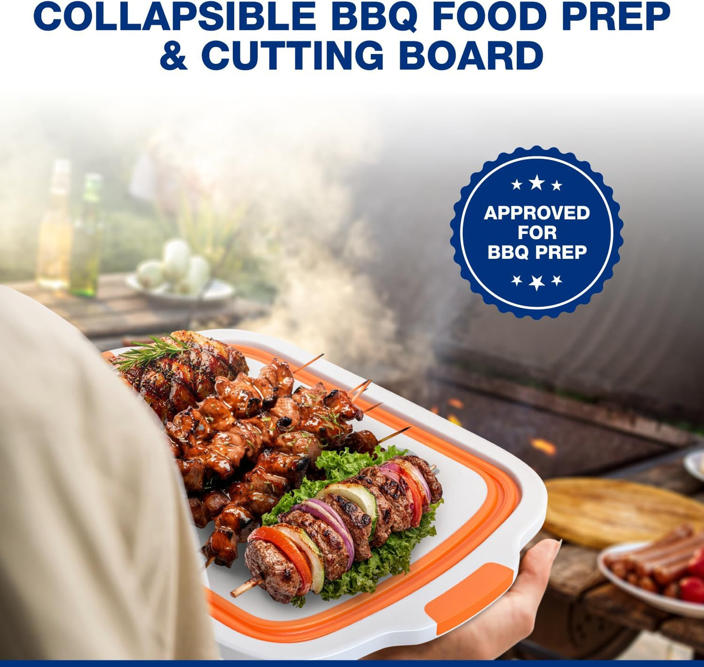 2-Pack XL Collapsible BBQ Prep Tub with Built-In Cutting Board, Lid & Strainer – Marinate, Drain & Prep – Large Food-Safe Container – Perfect for Grilling, Smoking & Outdoor Cooking (Black)