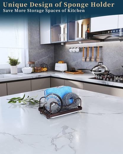 Consumest Sponge Holder for Kitchen Sink - Movable Sink Caddy for Countertop Organizer, 304 Stainless Steel Sponge Holder with Detachable Drip Tray for Kitchen Accessories-Silver
