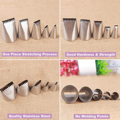 8 Pcs Rose Flower Piping Tips Set,Petal Icing Tips,PipingRose Nozzle,Stainless Steel Cake Decorating Pastry Tools, for CakeDecorating,with A Cleaning Brush (Rose-8pcs)