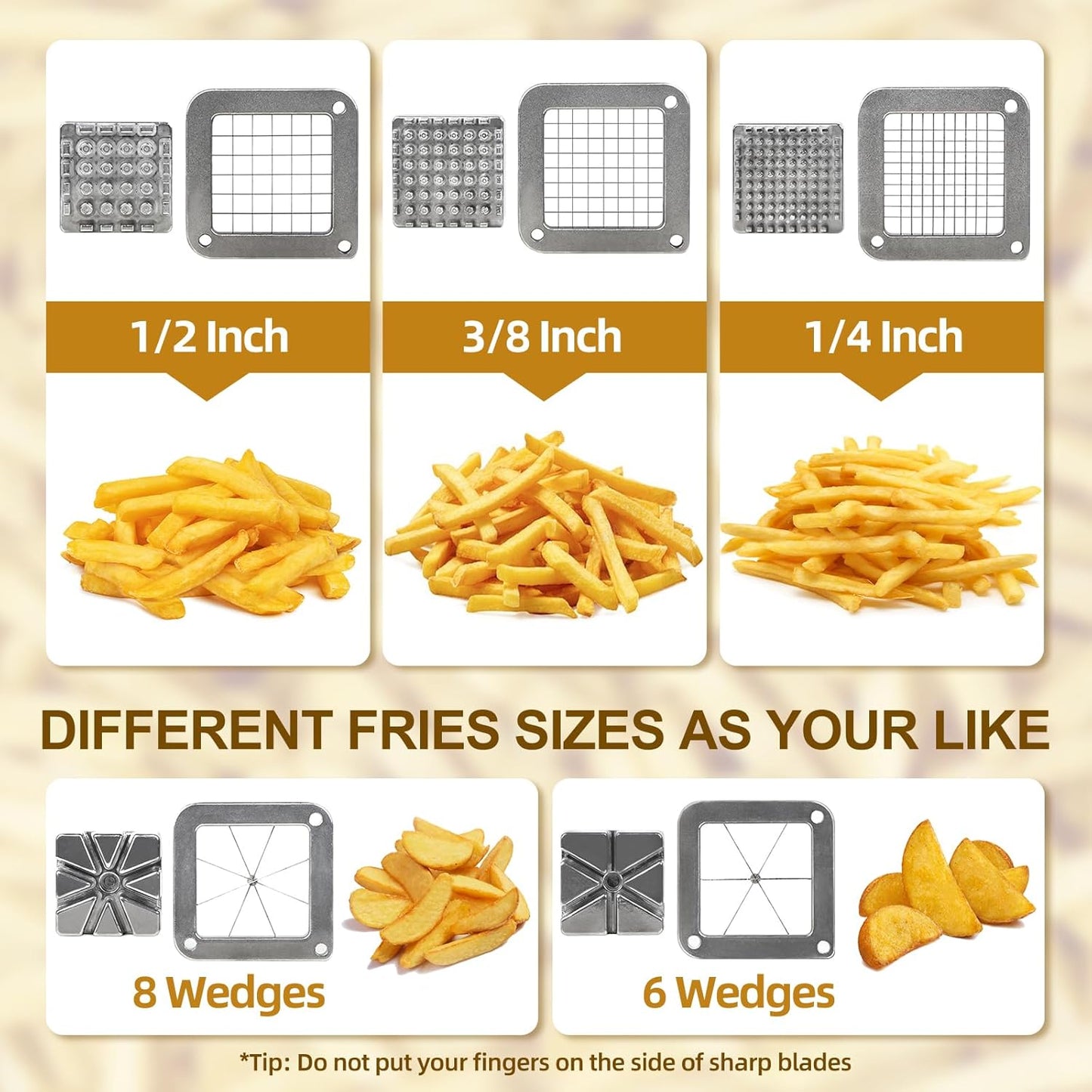 French Fry Cutter Commercial Potato Slicer with Suction Feet Complete Set, Includes 1/4", 3/8",1/2"