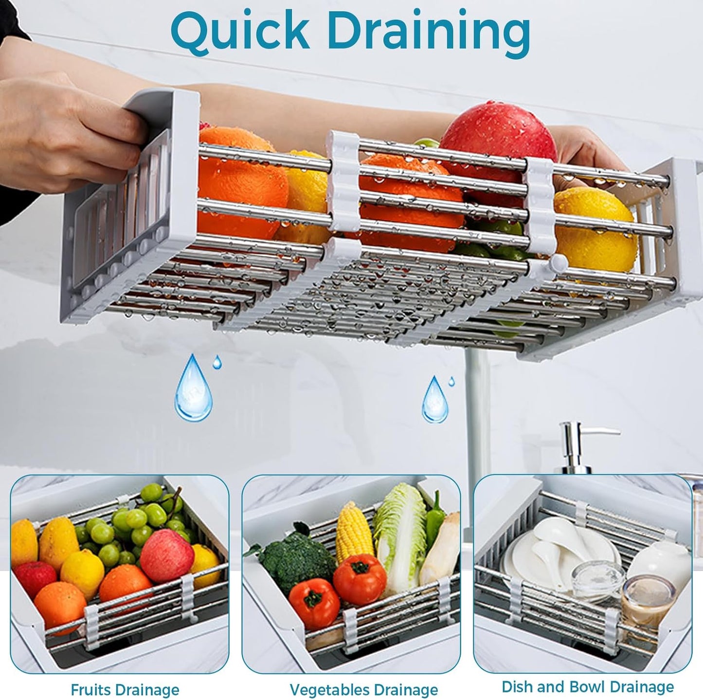 COVRA Stainless Steel Over-Sink Dish Drying Rack – Versatile Kitchen Organizer for 11″–19″ Square Sinks – Effortless Drying for Dishes, Fruits & Vegetables (Black)
