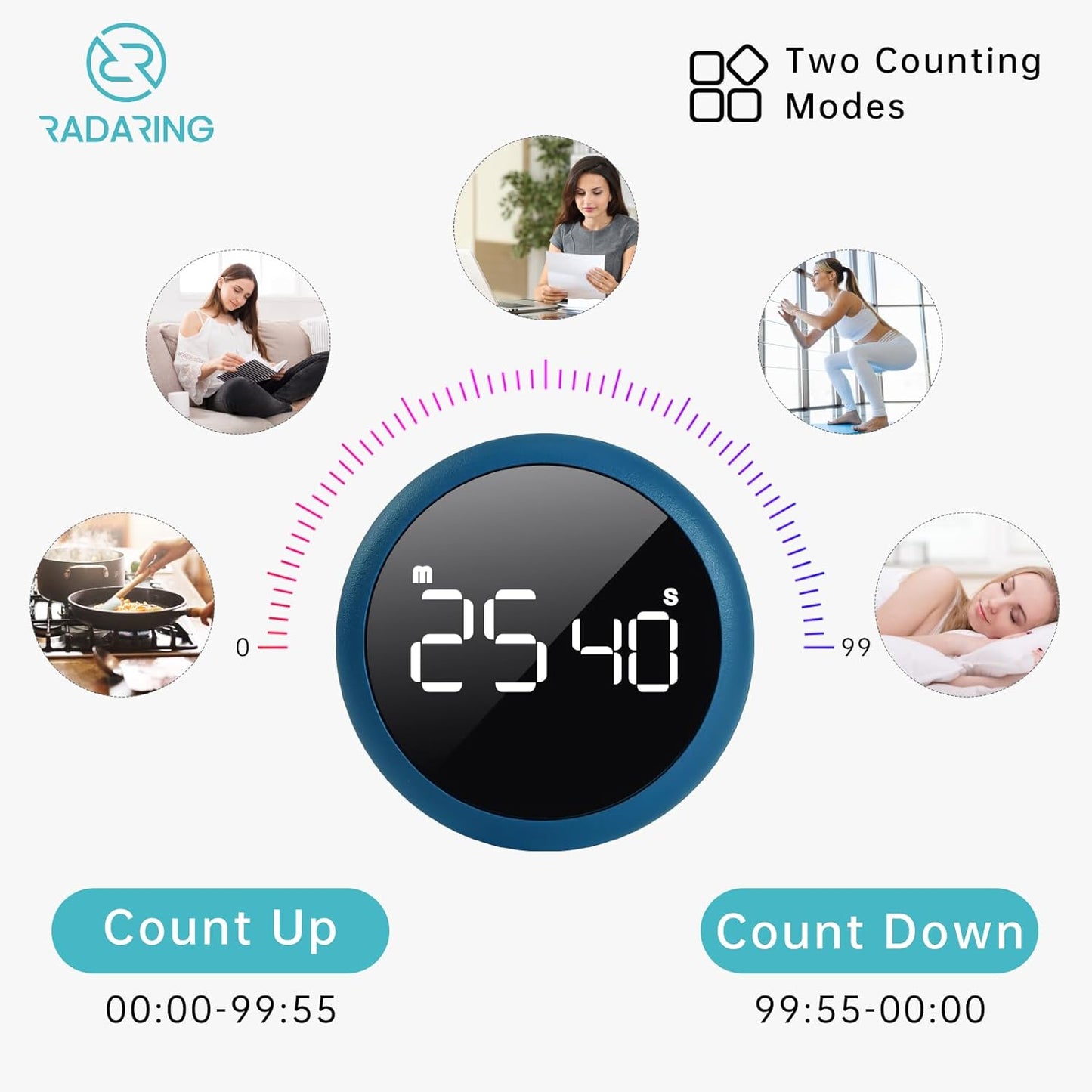Amber Quick Que Kitchen Timers, Visual timers Large LED Display Magnetic Countdown Countup Timer for Classroom Cooking Fitness Baking Studying Teaching, Easy for Kids and Seniors (Amber)