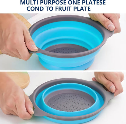 Collapsible Colander Set of 3 - Heat Resistant Washing and Draining of Vegetables Fruits Pasta - Perfect for Kitchen and Travel Use (3PCS-Blue)