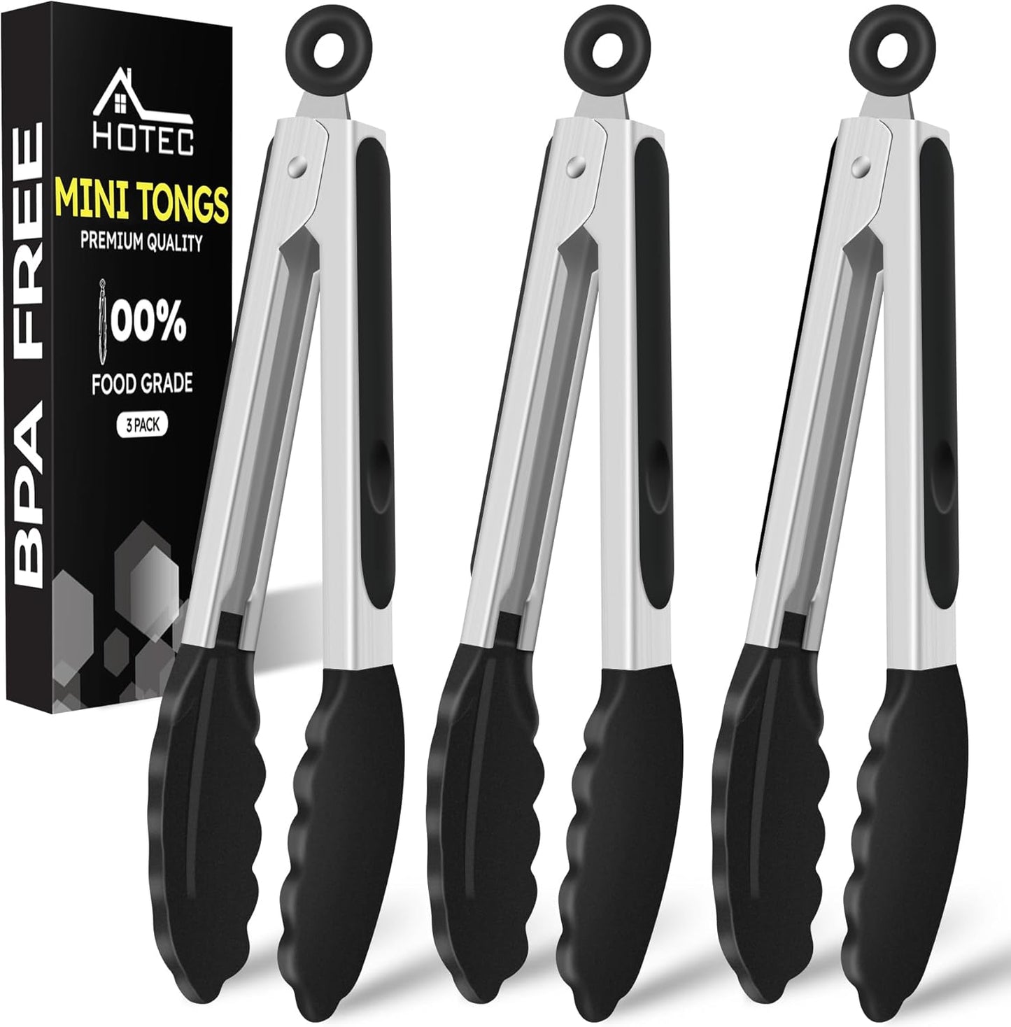 Hotec Silicone Kitchen Tongs for Cooking 9-Inch Serving Tongs with Silicone Tips, Set of 3 (Gradient Blue)