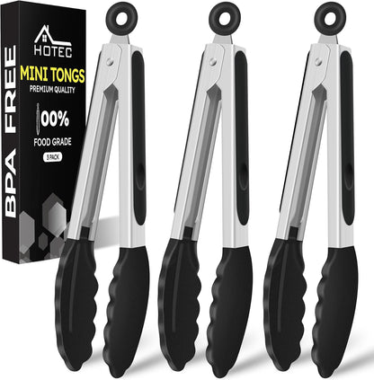 Hotec Silicone Kitchen Tongs for Cooking 9-Inch Serving Tongs with Silicone Tips, Set of 3 (Gradient Blue)