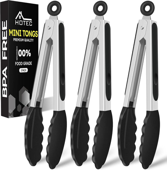 Hotec Silicone Kitchen Tongs for Cooking 9-Inch Serving Tongs with Silicone Tips, Set of 3 (Gradient Blue)