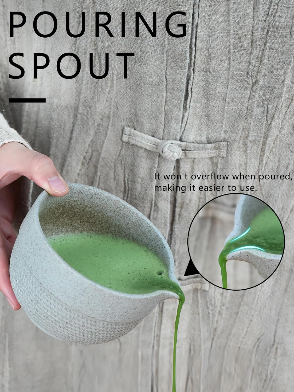 Artcome 4 Pcs Complete Matcha Ceremony Kit - Japanese Bowl With Pouring Spout, Whisk, Holder, Scoop - Tea Set for Making Usucha, Koicha and Latte (Green)