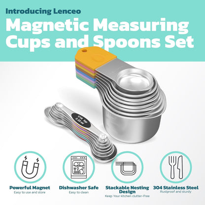 Magnetic Measuring Cups and Spoons Set of 17 - Stackable Stainless Steel Magnetic Measuring Spoons Set with Leveler - Dual Marking Scale Measuring Cup for Dry and Liquid Ingredients, Baking & Cooking