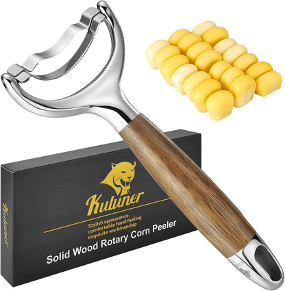 KULUNER Durable Stainless Steel Corn Peeler with Polished Wood Handle Corn on the Cob Stripper Kernel Remover Easy Use Corn Kernel Cutter Kitchen Gadget（Rosewood）