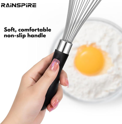 Rainspire 12-Inch Wire Whisk Stainless Steel, Balloon Whisks for Cooking, Wisk Wisking Tool With Soft Silicone Handle, Thick Durable Whisker for Blending, Beating, Whisking, Stirring, Pink