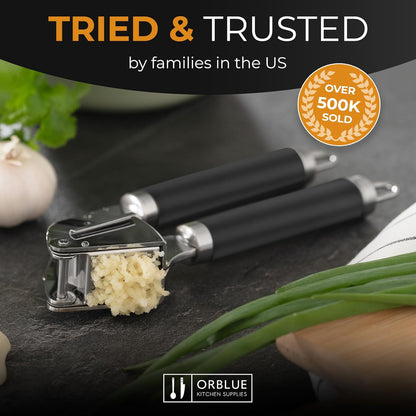 ORBLUE Garlic Press Stainless Steel - Premium Professional Grade Garlic Mincer, Crusher & Peeler Set - Easy Clean, Dishwasher Safe & Rust-proof