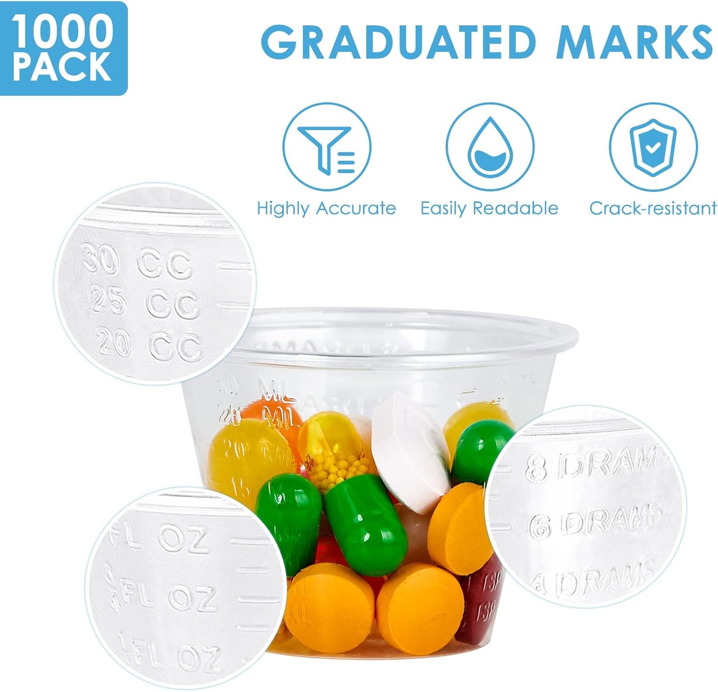 Lilymicky 500 Pack Disposable Medicine Cups (1oz), Medical Plastic Measuring Cups For Medical Purposes, or Mixing and Measuring Resin, Epoxy, DIY Arts & Crafts, Paint