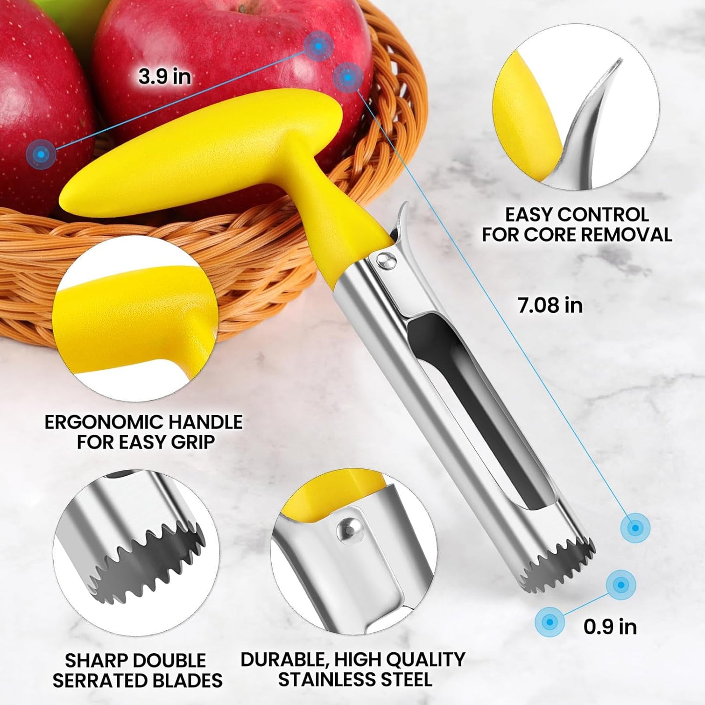 SCHVUBENR Premium Apple Corer Tool - Easy to Use and Clean - Sturdy Apple Core Remover with Sharp Serrated Blades - Stainless Steel Corers for Apple and Pear - Core Fruits with Ease(Red)