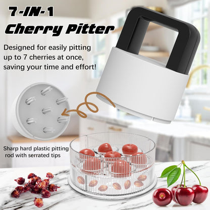 Cherry Pitter Tool,Pit 7 Cherries at Once,Multi-Function Pitting Tool, Portable Cherries Corer Stoner Seed Tool with Ergonomic Push Design,Easy to Use for Making Cherry Jam (Black)