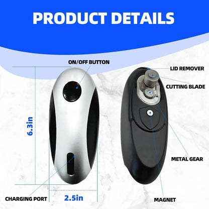 Rechargeable Electric Can Opener, One-Touch, Smooth Edge, USB-C Fast Charge, for Seniors, White