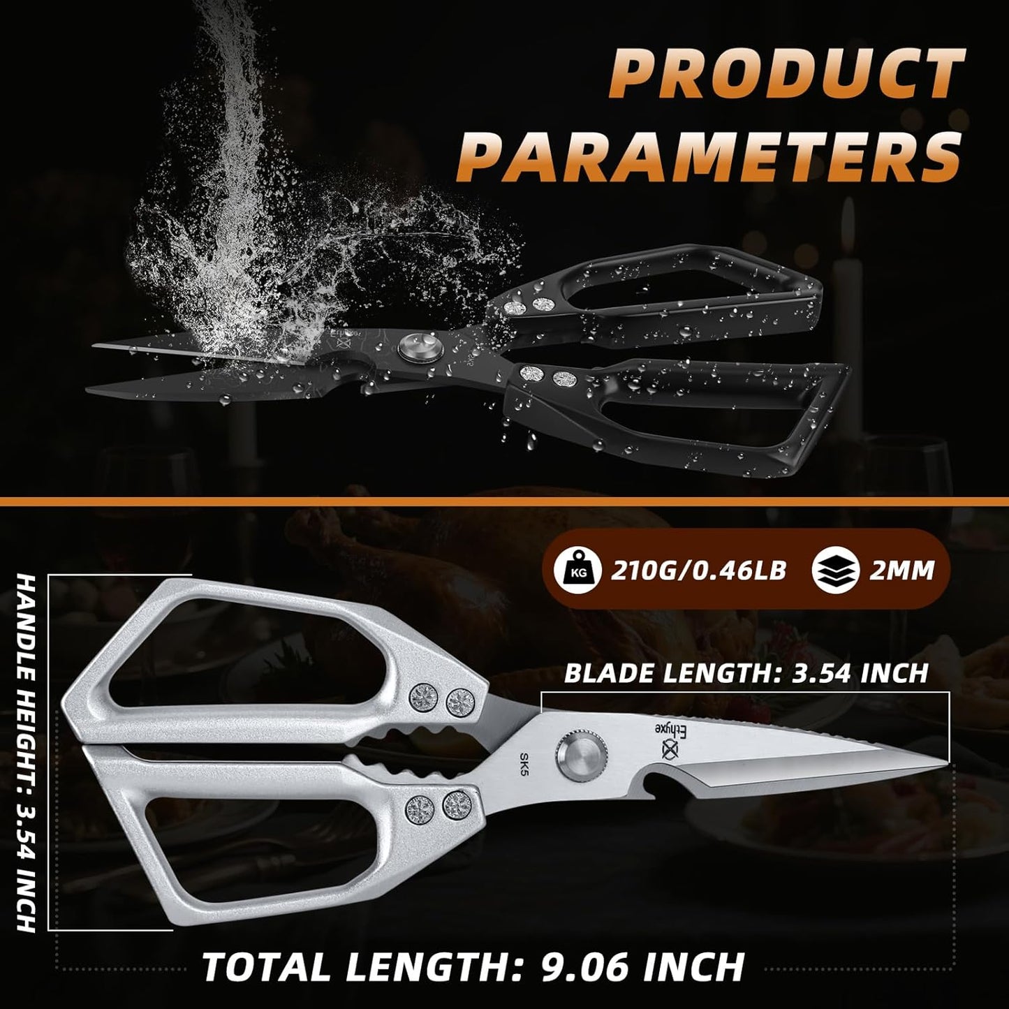 Kitchen Shears Set – Heavy Duty Japanese Stainless Steel Kitchen Scissors, Ultra Sharp Meat Scissors Dishwasher Safe, Cooking Scissor for Food