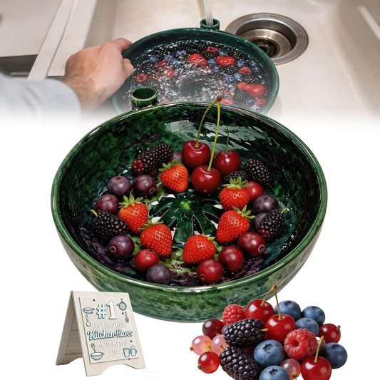 2026 New Self Spinning Berry Washing Bowl, 3D Print Berry Swirl Bowl, Fruit and Vegetable Washer with Drain Holes, Automatic Quickly Wash Drain Basket for Kitchen (2Pcs)