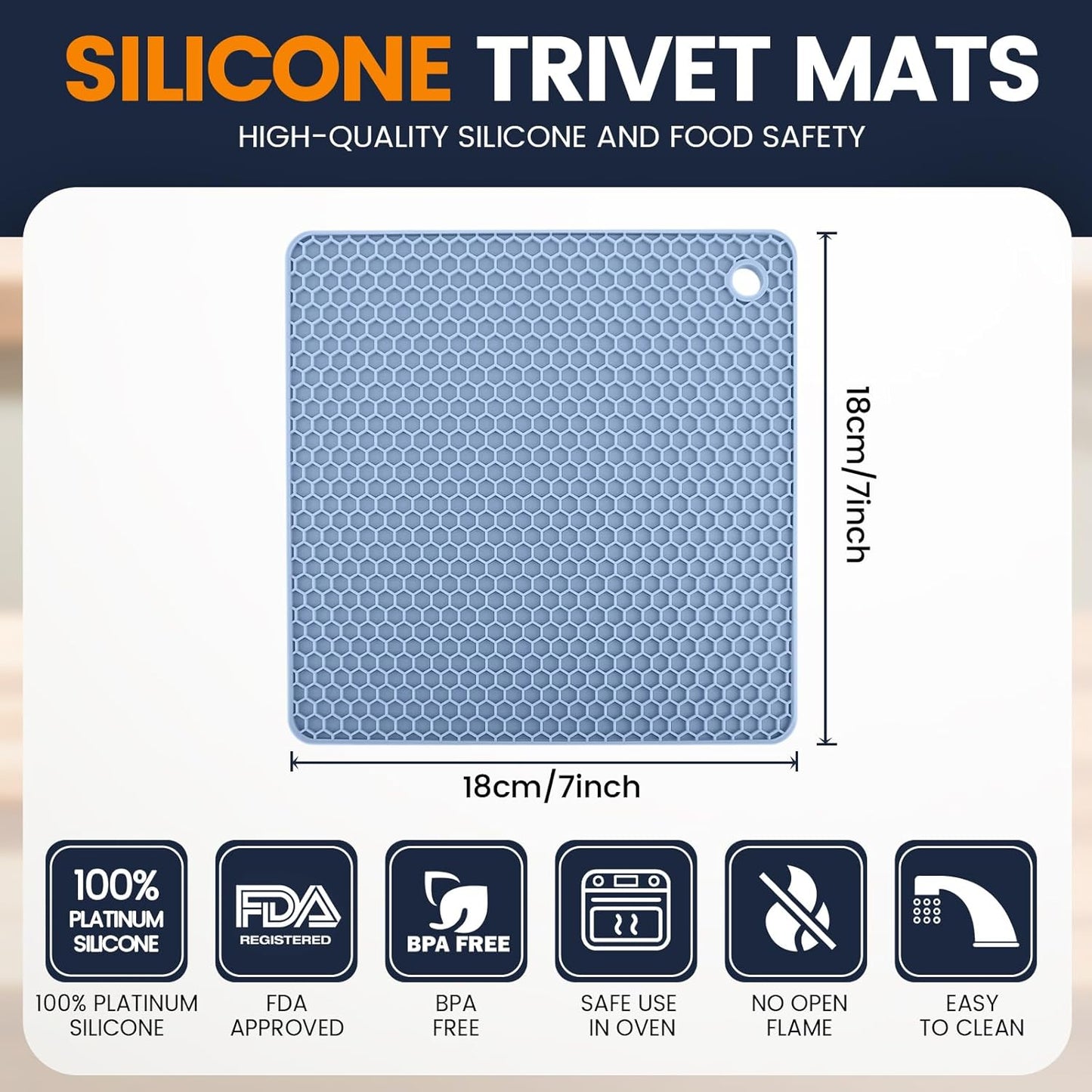 Silicone Trivet Mats 4 Heat Resistant Pot Holders Multipurpose Non-Slip Hot Pads for Kitchen Potholders, Drying mat, Jar Opener, Spoon Holder, Coaster.(Dark Grey)