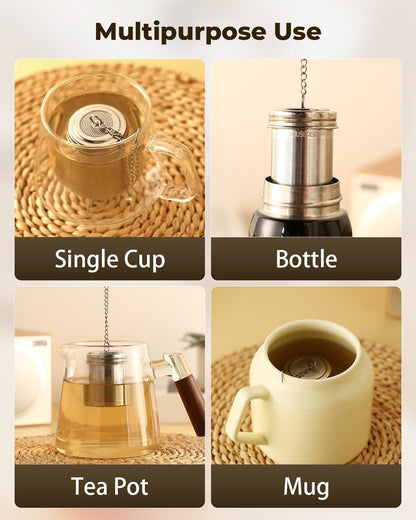 House Again Large Tea Infuser, Extra Fine Mesh Tea Strainers for Loose Tea, 18/8 Stainless Steel Tea Strainer with Extended Chain Hook, Tea Steeper for Brew Tea, Spices & Seasonings, for Multi Cups