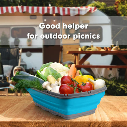 HI NINGER Collapsible Cutting Board with Colander, 9-In-1 Multi Chopping Board Kitchen Vegetable Washing Basket for Camping Gifts Camping Accessories for RV Campers