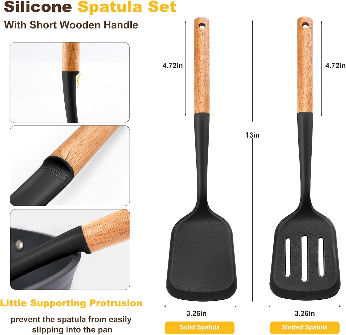 Pack of 2 Silicone Spatula Set with Elegant Wooden Handle, Heat Resistant Solid & Slotted Turner for Non Stick Pans, Great Kitchen Spatulas, Cooking Utensils for Sautéing, Frying and Flipping