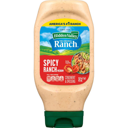 Hidden Valley Spicy Ranch Condiment and Dressing, Easy Squeeze Bottle, 16 fl oz (Package May Vary)