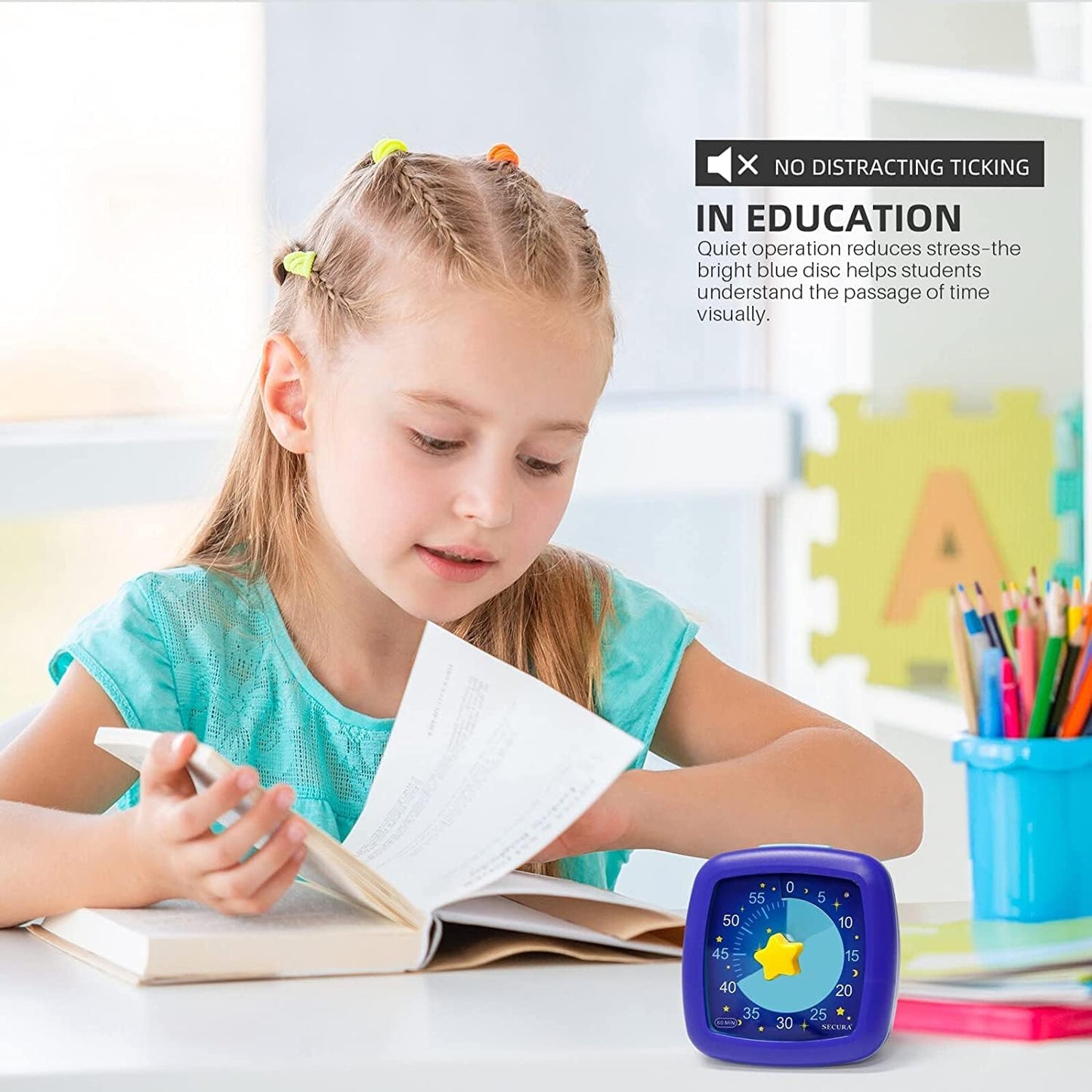 Secura 60-Minute Visual Timer, Silent Study Timer for Kids and Adults, Time Clocks, Time Management Countdown Timer for Teaching (Navy Blue & Navy Blue)