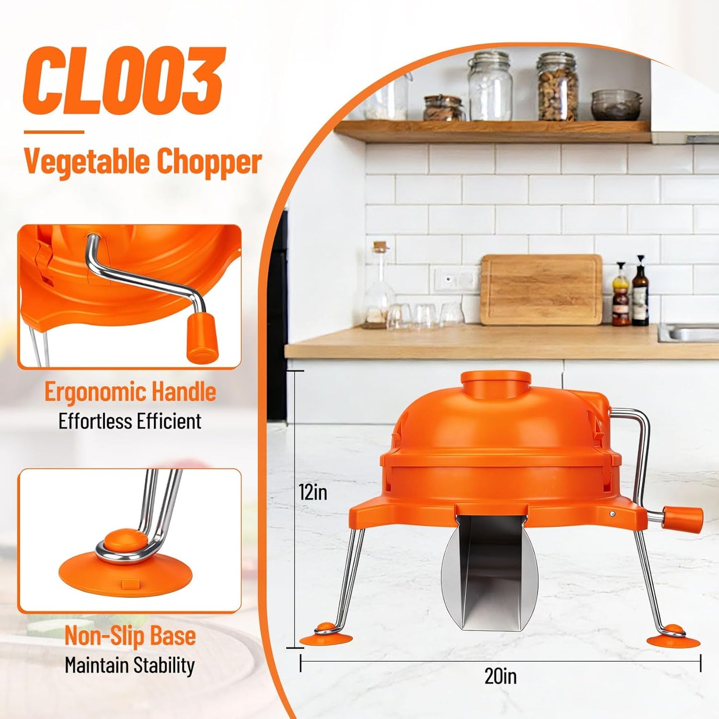 CL003 Dynacube Commercial Vegetable Dicer, 2 Replaceable Blades, 1/4" x 1/4" Heavy Duty Food Prep Cutter, Orange Manual Cuber, Tomato Dicer, Potato Cuber, Vegetable Cube Cutter