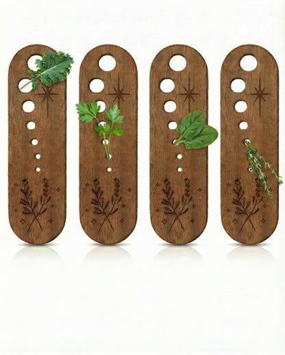 4 Pcs Wooden Herb Stripper, 7 Hole Herb Stripping Tool, Vegetable Leaf Separator for Kale, Chard, Collard Greens, Thyme, Basil and Rosemary